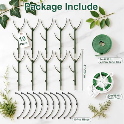 10Pack Stackable Plant Support, 2 in 1 Monstable Plant Stakes & Tomato Cage Kits for Indoor Outdoor Climibing Plants, Durable Alternative to Moss Pole Sticks Trellis for Houseplants Potted - size: 10 Pack