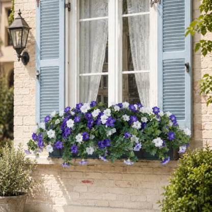 Artificial Flowers, 2-Pack Blue and White Faux Petunias - color: Blue and White - 2