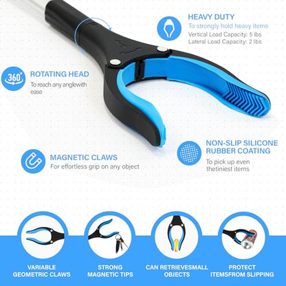 Grabber Reacher Tool - 32” Reacher Grabber Tool with Strong Magnetic and Swivel Head - Heavy Duty Pick Up Stick Grabbers for Seniors, Trash, Surgery Recovery Must Haves Gifts(Blue) - size: Dark Blue (Pack of 1)
