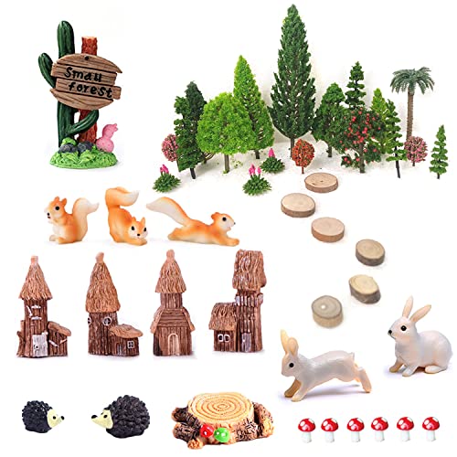 42pcs Fairy Garden Kit, Tree Figures, Animal Figurines, Plastic Trees for Projects 1.5-6 inch(4-16 cm), Model Train Scenery
