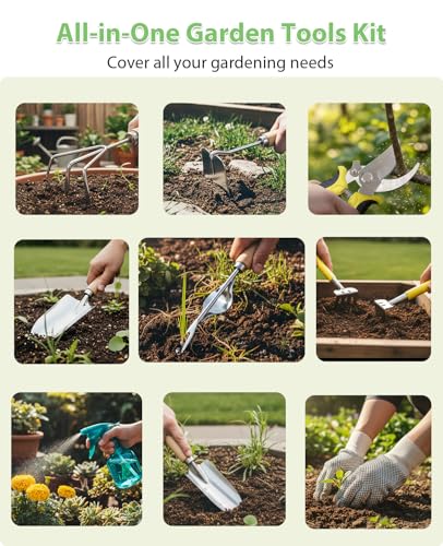 MOSFiATA 12Pcs Garden Tools Set, Heavy Duty Gardening Kit with Organizer Bag, for Digging, Weeding, Transplanting, Pruning Ideal Gardening Gifts - size: Garden Tools Set 12Pcs