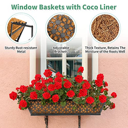 Geetery 6 Pack Window Railing Planter with Coconut Liner 30'', Vintage - style: Vintage