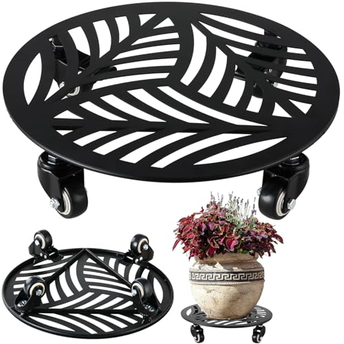 1 Pack Large Metal Plant Caddy with Wheels 13.5 Inches Heavy-Duty Iron Rolling Plant Stand with Casters Indoor Outdoor Plant Roller Base Planter Movers Garden Dolly Coaster Trolley Black - size: 13.6"
