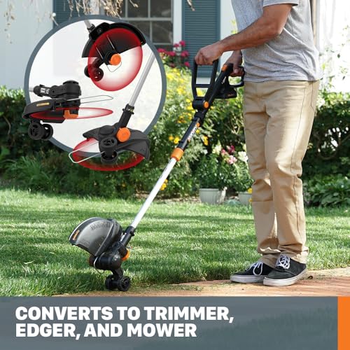 Worx 20V 12" 3-in-1 Cordless String Trimmer/Lawn Edger/Mini Mower, WG170.2 - style: 3 in 1 Trimmer w/(1) Battery & 2.0Ah Charger