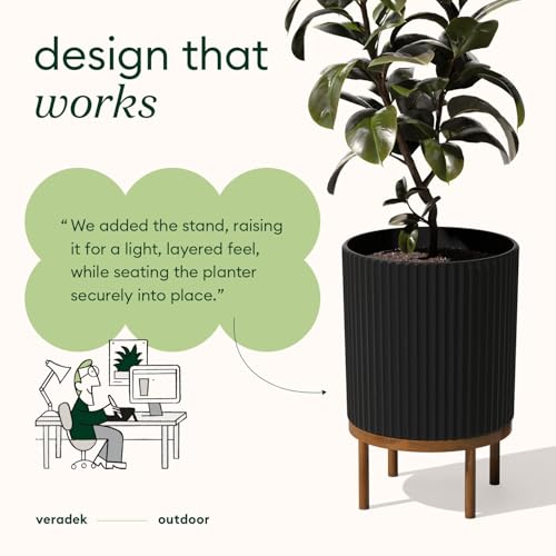 Veradek Demi Series Raised Planter - Round Planter with Stand - color: Black/Brown, size: 12 inch - 2 Pack