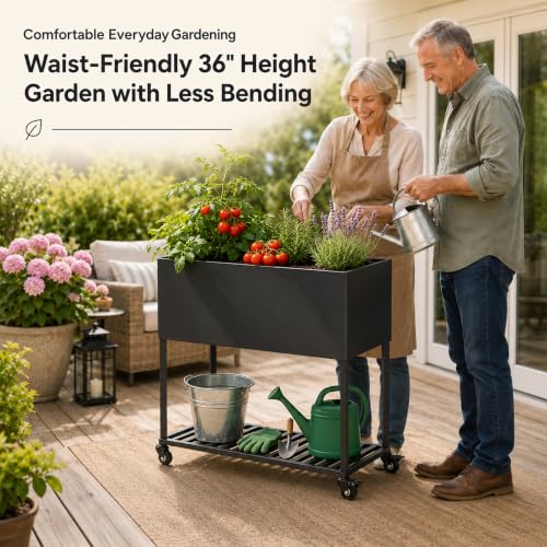 Raised Garden Bed with Wheels, 38" Metal Raised Planter Box with Legs