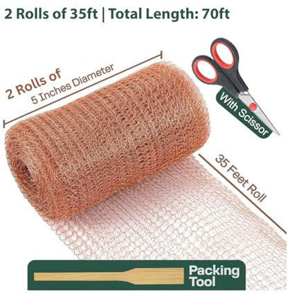 3rd Gen Copper Mesh Rodent Control Kit - Raytrends 100% Premium & Pure Copper Wool for Slug, Pest, Snail, Mice & Rat Control - Offers 2 Copper Mesh Rolls with Scissors and Packing Tool - size: Pack of 2 (5in x 35ft)