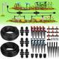 Drip Irrigation System, 40FT 1/2" Mainline & 100FT 1/4" Tubing, with Adjustable Drip Emitters Misting Sprinkler, Efficient Sprinkler System Kit for Flower Bed, Raised Bed, Greenhouse, Lawn - size: 140 FT