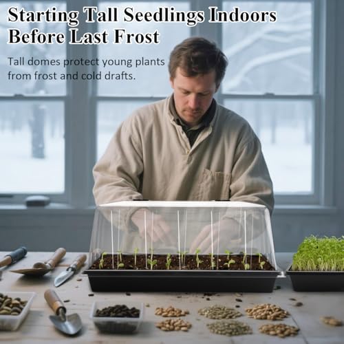 1020 Seed Starting Trays with Tall 7.3" Humidity Dome, No Hole, 10-Pack - size: 10p 1020Trays+7.3''Domes