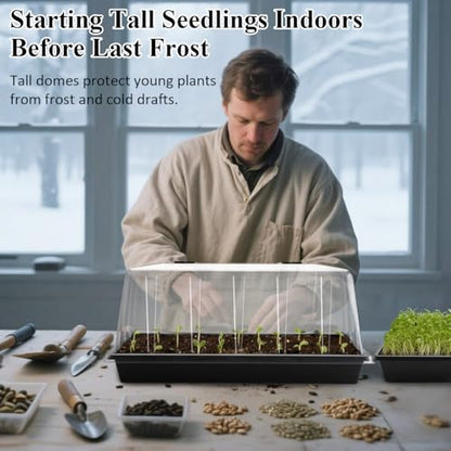 1020 Seed Starting Trays with Tall 7.3" Humidity Dome, No Hole, 10-Pack - size: 10p 1020Trays+7.3''Domes