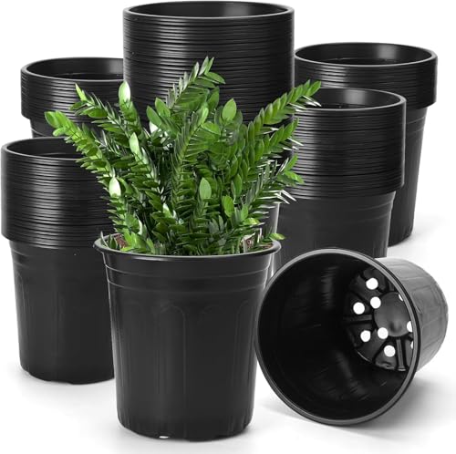 120Pack 1 Gallon Plant Nursery Pots, Thickened Soft Plastic Seedling Starter Pots, Plastic Plant Container with Drainage Hole for Indoor Outdoor Flower Seed,Succulents,Cuttings,Transplanting - Black - size: 1 Gallon (120 Pack)