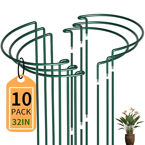 TCBWFY Plant Support Stakes for Large Heavy Plants,10PCS Peony Supports 14"x32" Heavy Duty 5mm Wire Peony Cages,Interlock Garden Supports Ring Border Support,Plant Support Cage for Rose Flowers - size: 14"Dx32"H(5mm)-10pcs