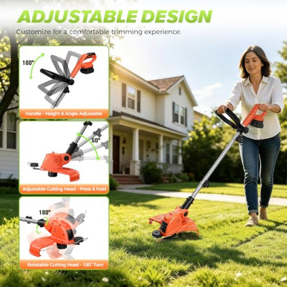 Electric Weed Wacker Eater String Trimmer Weed Whacker Battery Operated 21V - color: Orange