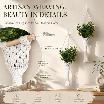 2Pcs Macrame Wall Plant Hanger, Boho Hanging Planter Basket - color: White X 2pc