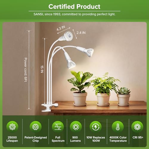 Clip on Plant Light, 30W LED Full Spectrum Bulb, 450W Equivalent - size: 3 Head