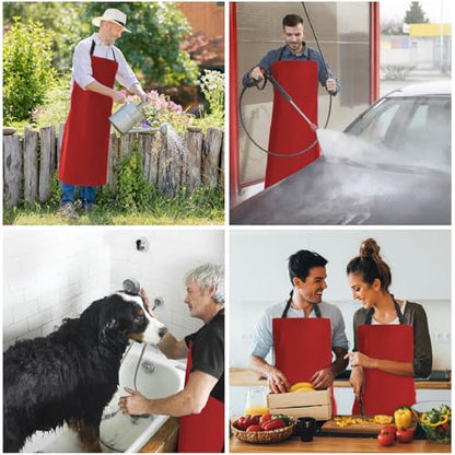 Homsolver 2 Pack Waterproof Dishwasher Rubber Adjustable Apron for Unisex - color: Red