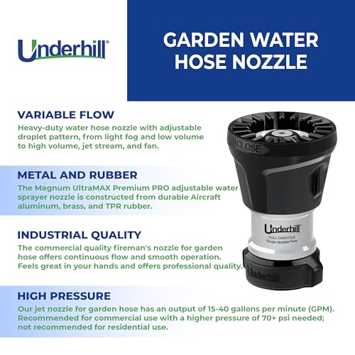 Underhill Magnum UltraMAX Premium PRO Series-Full Throttle ¾ Inch Garden Water Hose Nozzle, Sprayer, Jet, Metal and Rubber, Adjustable, NG600-SFH-75 - style: Single Variable Flow