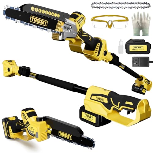 Cordless Pole Saw, 8-INCH 2-IN-1 Chainsaw with 21V 4.0Ah Battery Powered, Electric Tree Trimmer with 9FT Telescopic Pole, 180°Angle for Tree Branches Pruning & Wood Cutting, Battery Included - style: 8inch Pole Saw