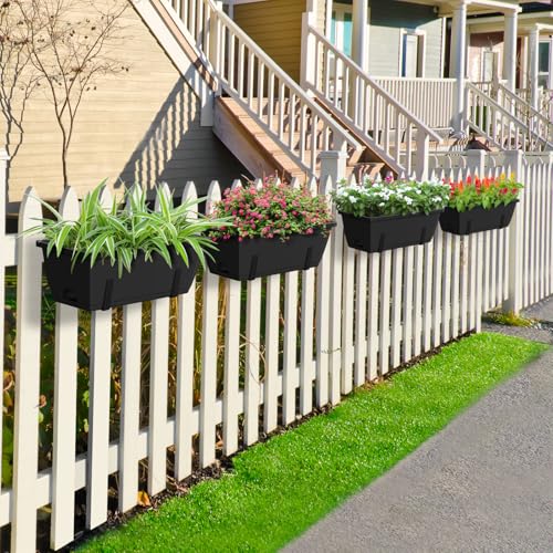 CADUKE 6 PCS Railing Planter Boxes, Black Planter Boxes with Bracket - color: Black
