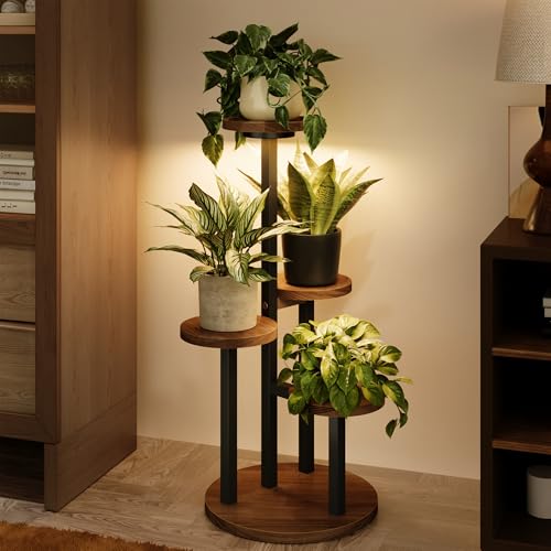 Bamworld Plant Stand with Grow Lights Corner Plant Stand 4 Tier - color: Brown+Black, size: 4 Tier Plus