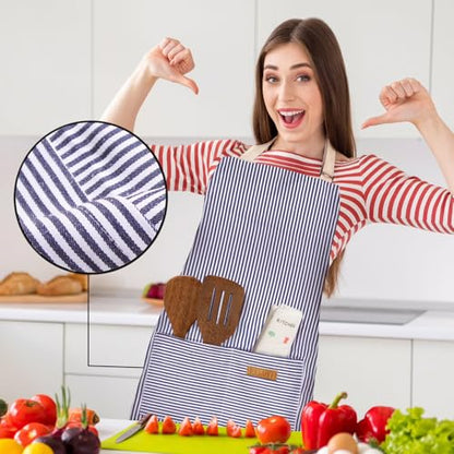 BeLuyi 2 Pack Adjustable Bib Apron with 2 Pockets Chef Cooking Kitchen Restaurant Aprons for Women Men - color: Blue/Red Pinstripes