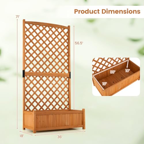 HAPPYGRILL 71" Raised Garden Bed with Trellis & Garden Box - size: 36” x 18” x 71”