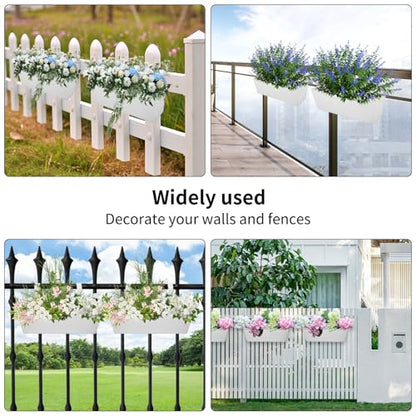 16 Inch Railing Planters Box Metal Hanging Flower Pot 5 Pcs - color: White-5pcs