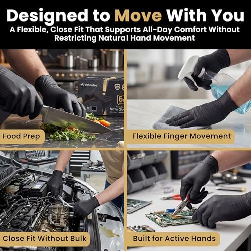 FifthPulse 6 Mil Black Nitrile Gloves, Heavy Duty Mechanic and Food Grade Glove - Powder-Free, Latex-Free Medical Exam Gloves - style: X Large
