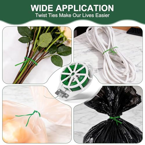 Twist Ties, 262 Feet Sturdy Garden Plant Ties with Built-in Cutter