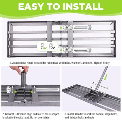 WORKPRO Lawn Leveling Rake, 30"x10" Rake with 6FT Adjustable Handle - size: 30''x10''-6FT