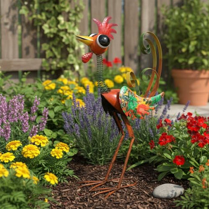 24'' Wacky Rooster Garden Statue for Outside, Patio, Backyard, Lawn - color: Red-rooster