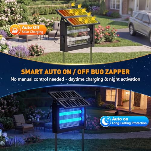 Solar Bug Zapper Outdoor, 4500V Mosquito Zapper with Dual Solar Panels - color: Black