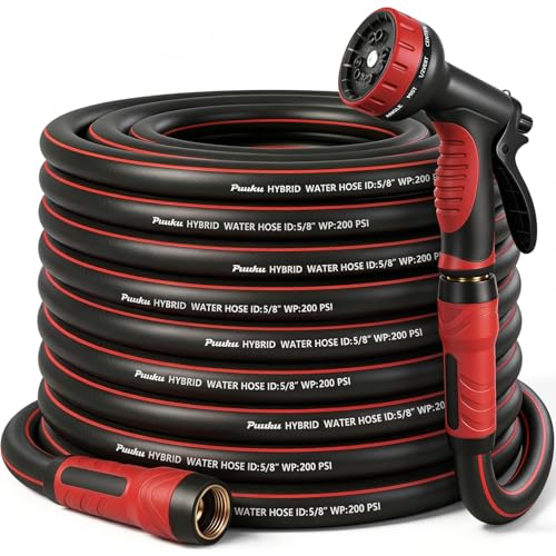 Garden Hose 50ft x 5/8", NON-EXPANDABLE Heavy Duty Hose with Nozzle - size: 50FT