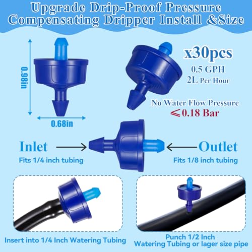 30Pcs 0.5 GPH Pressure Compensating Drip Emitters - color: 30 PCS 0.5GPH