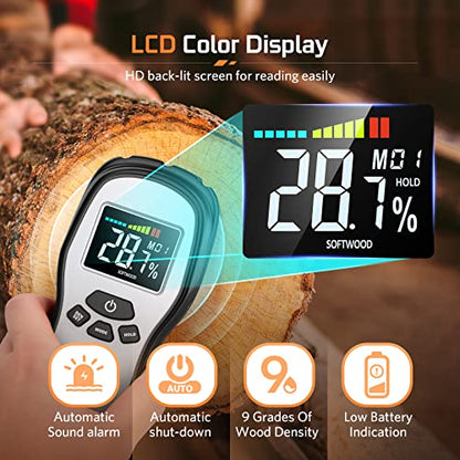 Pinless Wood Moisture Meter, Firewood Moisture Meter for Lumber Drywall - color: Black Silver