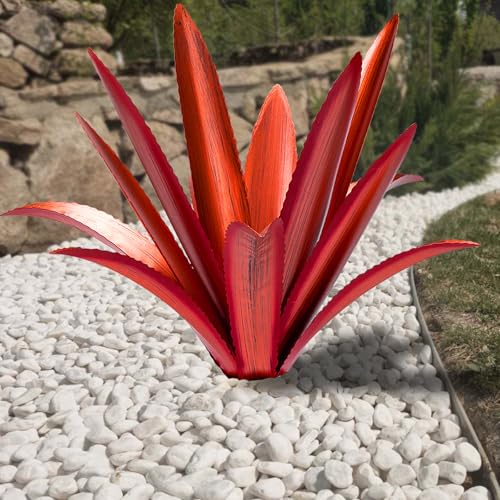 Large Tequila Rustic Sculpture, Rustic Metal Agave Plants for Outdoor Patio Yard Mexican Plant Garden， Agave Outdoor Lawn Ornaments Yard Stakes (Red 1pc) - color: 12 Leaves Red 1 Pcs