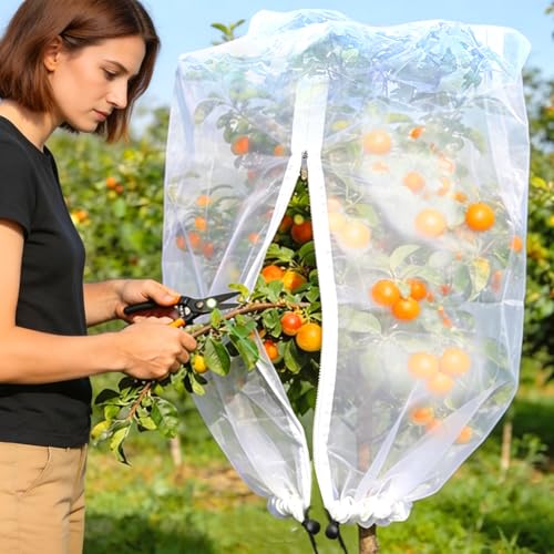 Fruit Tree Netting, Plant Mesh Netting for Garden Protection, Blueberry Bush Insect Netting Cover as Garden Pest Barrier from Cicadas, Bug, Bird (4.9x4 FT, 4Pcs, Zipper & Drawstring Design) - size: 4X4.9FT 4PACK