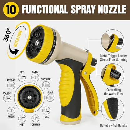 Heavy Duty Garden Hose 50ft, NON-EXPANDABLE Flexible Water Hose, Kink Resistant Lightweight Hybrid Hose, Leakproof Hose Male to Female Fittings - color: Black+Yellow, size: 50ft