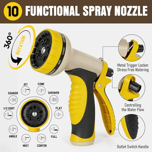 Heavy Duty Garden Hose 50ft, NON-EXPANDABLE Flexible Water Hose, Kink Resistant Lightweight Hybrid Hose, Leakproof Hose Male to Female Fittings - color: Black+Yellow, size: 50ft