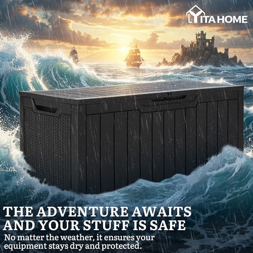 YITAHOME 100 Gallon Large Outdoor Deck Box - color: Dark Black, size: 100 Gallon