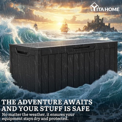 YITAHOME 100 Gallon Large Outdoor Deck Box - color: Dark Black, size: 100 Gallon