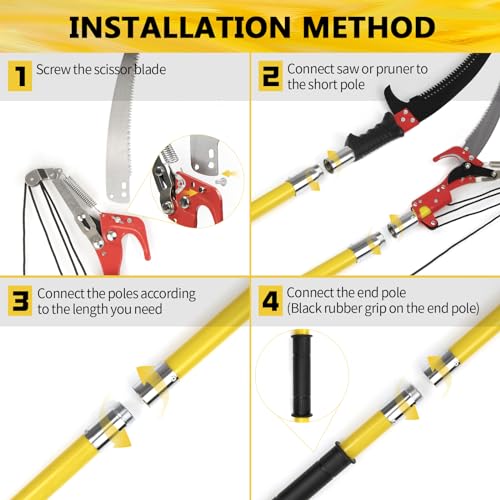 Manual Pole Saw, 30 ft Extendable Tree Pruner, Sharp Steel Blade and Scissors High Branches Trimming, Pole Saws for Tree Trimming, Tree Trimmers Long Handle Pruner