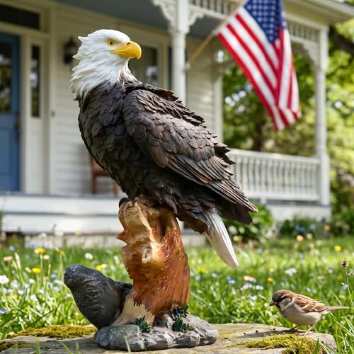 13.2" Real Bald Eagle Statue, Funny Resin Bird Sculpture, Eagle Pattern Decorations, Outdoor & Indoor Garden Décor, Seabird Coastal Beach Accent, Tropical Home Ornaments - color: Multi Eagle