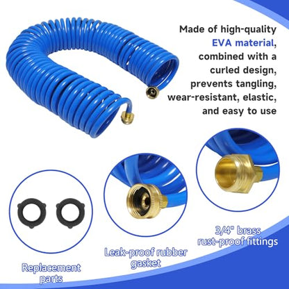 Coil Hose,3/8" EVA Coil Garden Hose 25 FT,Curly Water Hose - color: Blue, size: 25FT