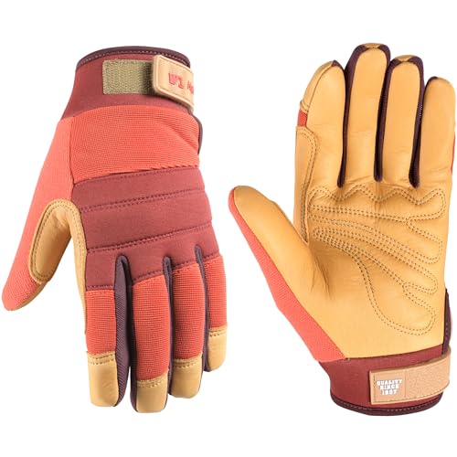 Wells Lamont Women's HydraHyde Leather Hybrid Gloves - color: Red/Tan, size: Large, style: 1-pack