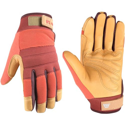 Wells Lamont Women's HydraHyde Leather Hybrid Gloves - color: Red/Tan, size: Large, style: 1-pack