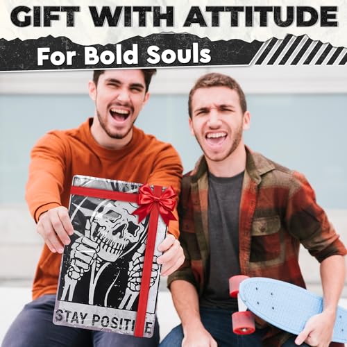 Stay Positive Skull Metal Sign, 8x12 In, Retro Funny Wall Art - color: Stay Positive