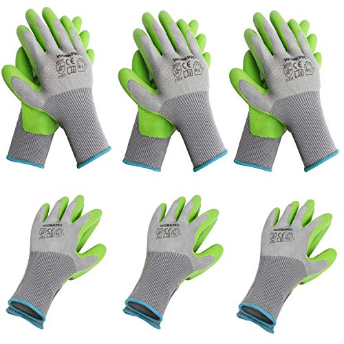 6 Pairs Eco Latex Palm Coated Garden Work Gloves by WORKPRO - size: Large