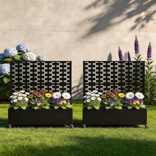 Pia Ricco Planter Box with Trellis, Privacy Planter for Climbing Plants - color: Black-brick, size: Small