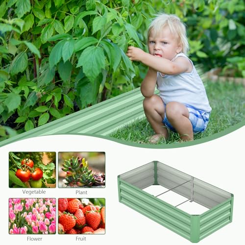 3 in 1 Galvanized Raised Garden Bed with 87" H Arch Trellis - color: Cyan Green, size: 47.3" Lx 24" Wx 12"H